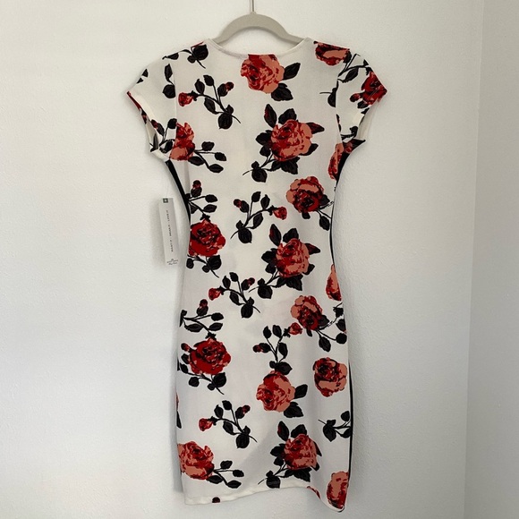 NWT Floral Print Wrap Asymmetrical Hem Mini Dress | Almost Famous Macy’s Bodycon - Picture 4 of 13